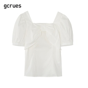 韩系早春穿搭gcrues很仙的上衣短袖2024款衬衫女夏泡泡袖衬衣甜美