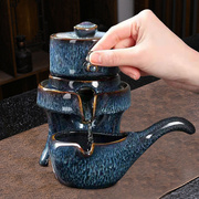 窑变拉丝半全自动功夫茶具套装创意石磨防烫懒人泡茶器可印刷