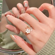 山茶花锆石树叶戒指女ins小众设计高级感珍珠开口可调节食指指环