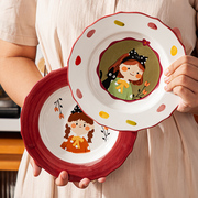 女孩可爱陶瓷盘子菜盘家用2023碗盘套装高颜值创意碟子牛排盘