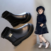 女童靴子儿童马丁靴2023秋冬中大童女孩短靴纯色毛线口中筒靴