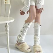 针织袜套纽扣蕾丝花边洛丽塔袜子甜美少女白色腿套JK中筒堆堆袜排