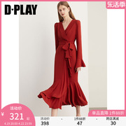 DPLAY法式复古红色连衣裙新年战衣订婚回门服礼服裙女红裙长裙女