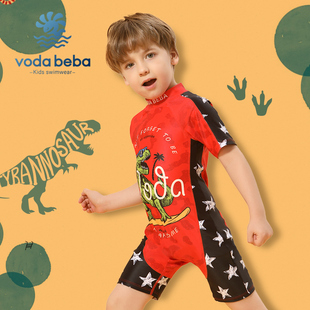 Voda Beba 男童儿童宝宝中大童泳衣恐龙短袖连体防晒速干泳衣泳帽