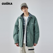 GUUKA豆绿色假两件衬衫棉衣男冬季 户外山系加厚棉服外套宽松