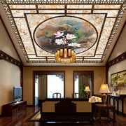 明清古典客厅吊顶壁纸新中式卧室天花板装饰壁画顶棚立体浮雕墙纸