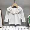韩版童装23年秋季女宝宝娃娃领白色打底衫长袖t恤柔软亲肤