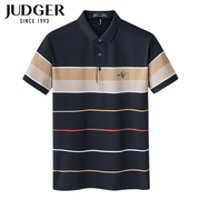 JUDGER/庄吉夏季男士条纹短袖T恤翻领舒适透气POLO衫含蚕丝