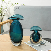 现代简约宝蓝色琉璃花瓶摆件样板卧室客厅ins风装饰干花插花器