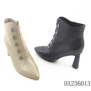 HA236013哈森2023冬季粗跟高跟尖头欧美时尚优雅百搭时装短靴