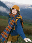 日系仿羊绒格纹围巾，女韩版秋冬学生，百搭长款围脖保暖披肩两用休闲