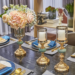 轻奢金色金属水晶玻璃花瓶 欧式样板房客厅餐桌台面装饰花瓶套装