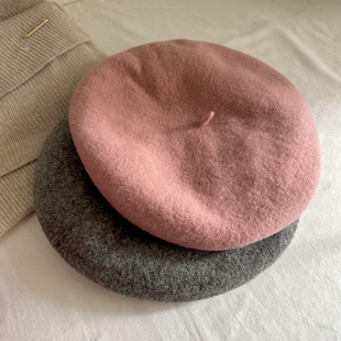 纯色羊毛呢女士冬季贝雷帽，粉色白色深蓝色蓓蕾，帽日系加厚造型帽