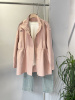 韩版立领纯色中长款风衣外套女2024高级感宽松大衣粉色外套
