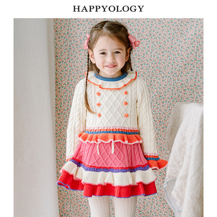 Happyology英国女童英伦撞色童装毛衣上衣秋冬季长袖儿童套头毛衫