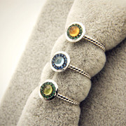 闺蜜屋-北欧复古天然黄水晶，托帕石绿橄榄，戒指圆素面925纯银推