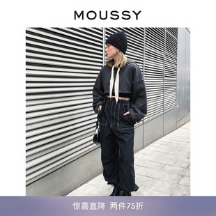 moussy春季前短后长纯色连帽休闲日系卫衣010gss80-0030