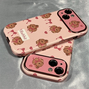 可爱卡通蝴蝶结粉色兔子适用iphone14promax苹果13手机，壳13pro电镀，大视窗14pro防摔12硅胶11皮质15保护套