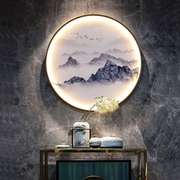 新中式壁灯圆形客厅装饰画走廊山水画入户玄关挂画茶室中国风壁画