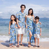 沙滩亲子装夏威夷椰树海边度假衬衫一家三口母女装连衣裙短袖套装