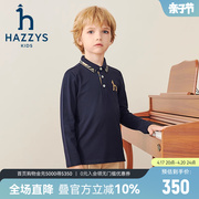 hazzys哈吉斯(哈吉斯)童装，男童t恤2023秋中大童气质翻领舒适polo长袖