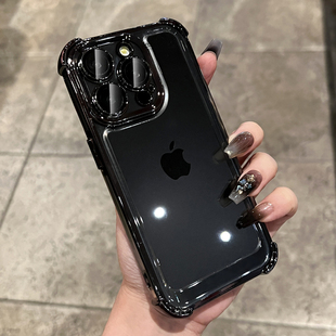 四角气囊透明黑色适用苹果15手机壳iphone14promax13全包高级感12全包11防尘15pro软硅胶pm高端超火