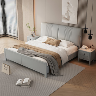 床现代简约1.8米实木床小户型卧室软床主卧婚床双人1.5米气压高箱