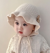 秋冬季花边甜美公主婴儿帽子女童针织宝宝保暖毛线帽渔夫帽小月龄
