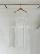 安娘韩国进口女装，2024年春季时尚亮钻中长雪纺吊带连衣裙