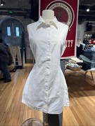 BM单排扣连衣裙女BM夏季显瘦翻领白色无袖衬衫裙夜店性感裙子