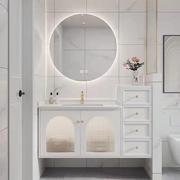 实木高低浴室柜组合北欧现代卫浴柜橡木，洗手台洗脸池卫生间洗漱台