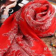 丝巾大红印度长款真丝围巾，100%桑蚕丝女士，披肩春秋冬夏季百搭