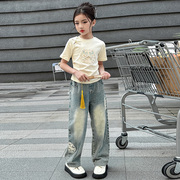 女童夏装套装2024新中式国风儿童短袖牛仔裤女大童夏季两件套