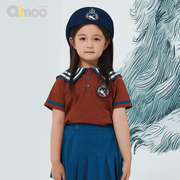 淇木Qimoo童装女童简约休闲学院风海军纯棉舒适短袖T恤QCN2TC121A