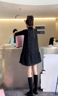 韩版套装女2024年春秋时尚黑色打底衫宽松马甲裙两件套潮