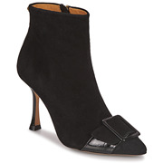fericelli女靴细高跟尖头，侧拉链及踝靴翻皮气质短靴黑色秋冬