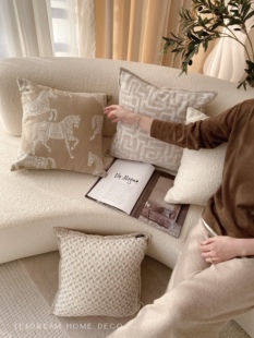 texdream态度迷宫系列，提花抱枕现代中古沙发客厅，皮草靠垫枕套