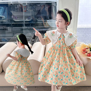 女童夏季连衣裙泡泡袖纯棉田园风娃娃领儿童幼儿园甜美娃娃领裙子