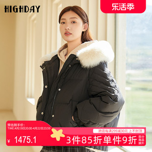 highday轩日2023冬季毛领面包服女短款黑色羽绒服yr11be35232