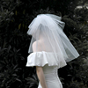新娘头纱头饰多层蓬蓬纱主婚纱拍照道具领证结婚法式求婚白色