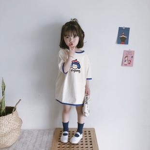 女童纯棉宽松版T恤1岁女宝宝短袖连衣裙可爱拼接上衣女孩薄款夏装