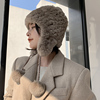 韩国獭兔帽子冬季保暖皮草帽子女皮草护耳帽真毛獭兔毛帽子球球帽