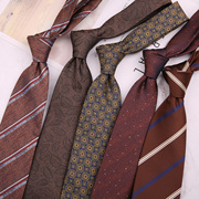 男士正装商务咖啡色棕色新郎韩版8公分涤纶丝条纹圆点手打新领带