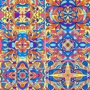 复古欧式教堂玻璃窗户艺术彩色几何花纹图案矢量地毯图案设计素材