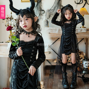 万圣节儿童暗黑哥特女巫女童装连衣裙小恶魔cos服魔女舞台扮演服