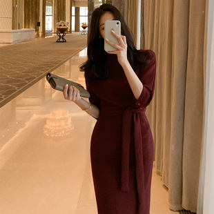日韩休闲女装系带2024连衣裙气质蝙蝠袖夏季设计感开叉包臀裙