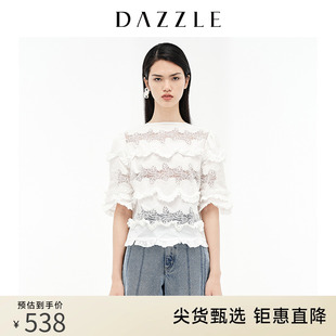 dazzle地素奥莱重工刺绣，荷叶边白衬衫衬衣，上衣女2d3d3231c