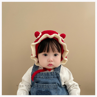 宝宝帽子婴幼儿冬季保暖护耳帽3-24个月新生儿新年圣诞红色周岁帽