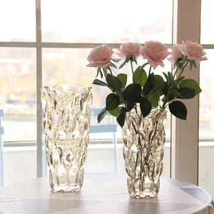 北欧轻奢水晶玻璃花瓶透明客厅酒店，插花玫瑰百合鲜花装饰花器摆件