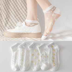 玻璃丝袜子女短袜夏季薄款透气学，生女袜日系，可爱丝袜白色船袜女士
